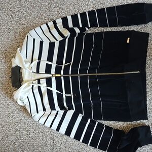 Black and White Striped Zip-Up Hoodie